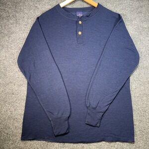 Duofold Henley Shirt Mens Large Navy Blue Made in USA Thermal Knit Vintage 90's